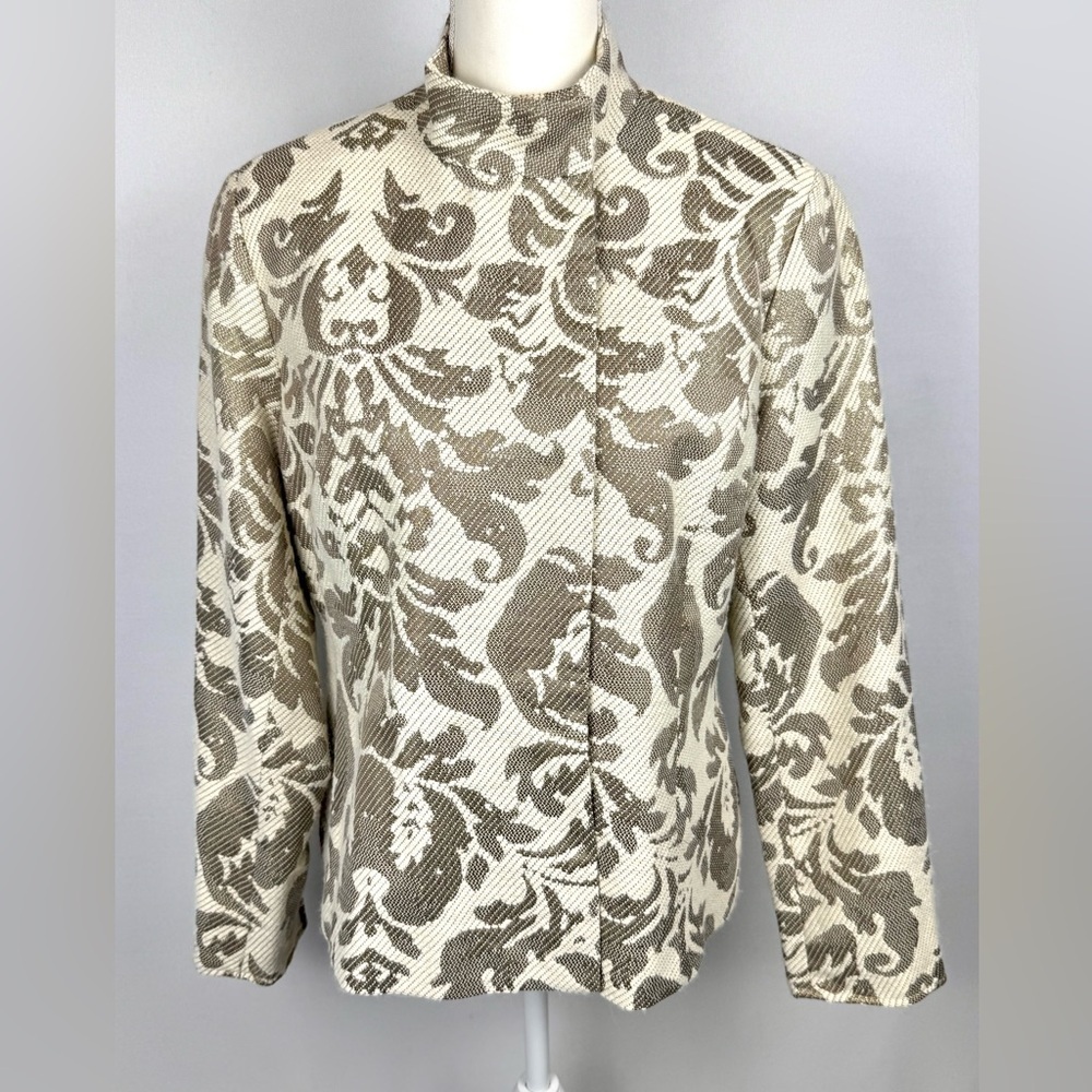 Coldwater Creek Shimmer Jacquard Jacket Blazer Gold Metallic Formal Size 12 - Picture 2 of 9